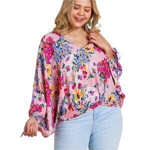 The Nines Blouse Size Small Floral V Neck Long Sleeve Pink Multicolor Bohemian